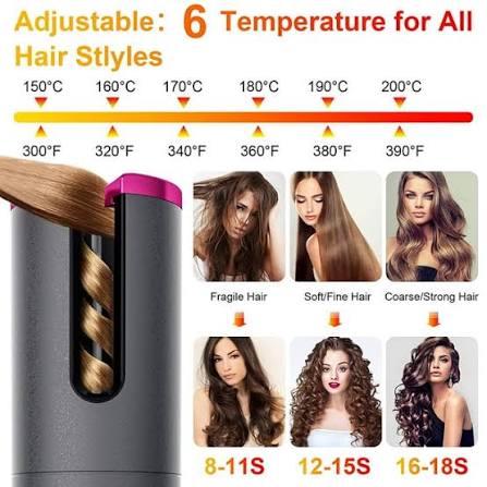 Cordless Automatic Hair Curler Portable Electric Wand Curling Iron Rechargeable
