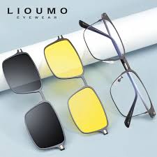 Magnetic Clip on Sunglasses for Men & Women Polarized UV Protection Retro Square Eyeglasses Fit Over Night Driving (3 PCS)