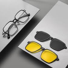 Magnetic Clip on Sunglasses for Men & Women Polarized UV Protection Retro Square Eyeglasses Fit Over Night Driving (3 PCS)