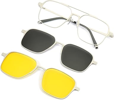 Magnetic Clip on Sunglasses for Men & Women Polarized UV Protection Retro Square Eyeglasses Fit Over Night Driving (3 PCS)