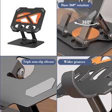 Adjustable Desktop Tablet Holder with 360° Rotating Base and Built-in Storage Stand