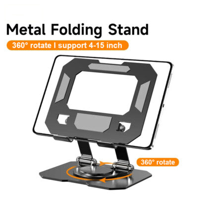 Adjustable Desktop Tablet Holder with 360° Rotating Base and Built-in Storage Stand