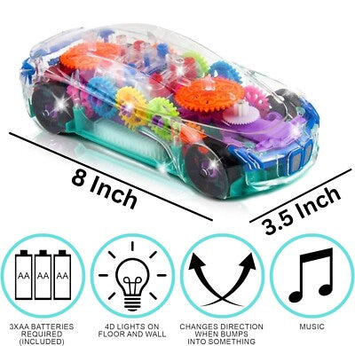 Transparent Gear Racing Toy Car with Lights & Music free Shipping+ COD
